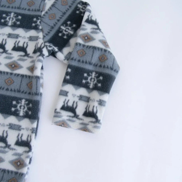 Vintage Trend Basics Grey & Cream Reindeer  Fleece Quarter Zip Sweater M - Picture 5 of 12